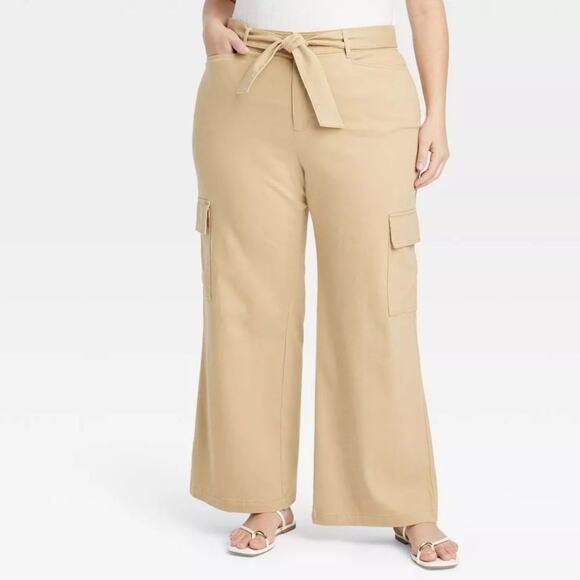 Ava & Viv Women's Plus High Rise Regular Fit Wide Leg Cargo Pants Tan Size 20 - Picture 1 of 6